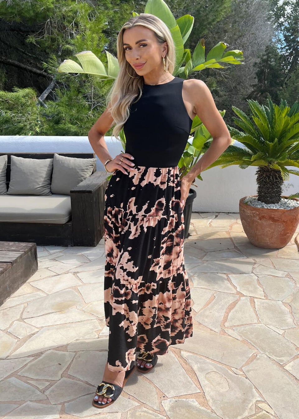 AX Paris Black Abstract Print 2 In 1 Smock Midi Dress