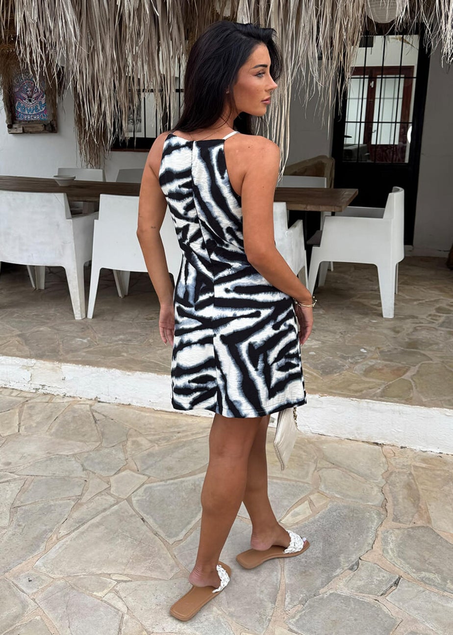 AX Paris Black & White Animal Print Racer Neck Slip Mini Dress