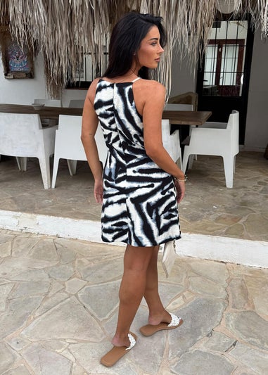 AX Paris Black & White Animal Print Racer Neck Slip Mini Dress