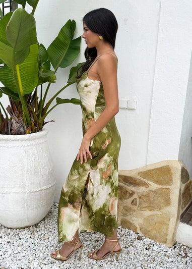 AX Paris Lime Marble Print Strappy Slip Midi Dress