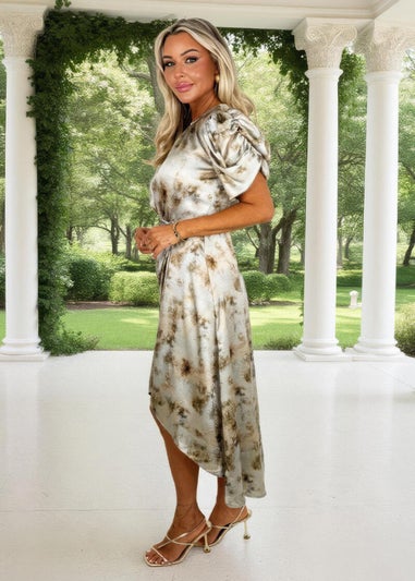 AX Paris Multi Smudge Print Puff Sleeve Gathered Side Midi Dress