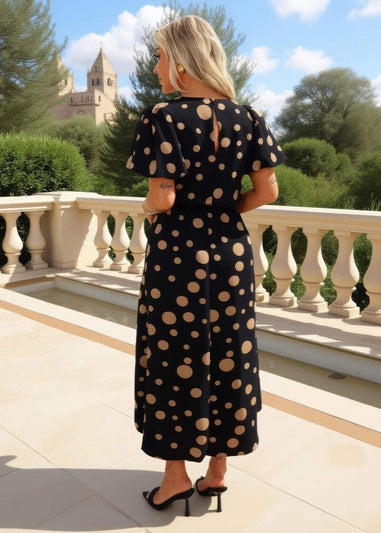 AX Paris Black &  Stone Polka Dot Puff Sleeve Tie Waist Midi Dress