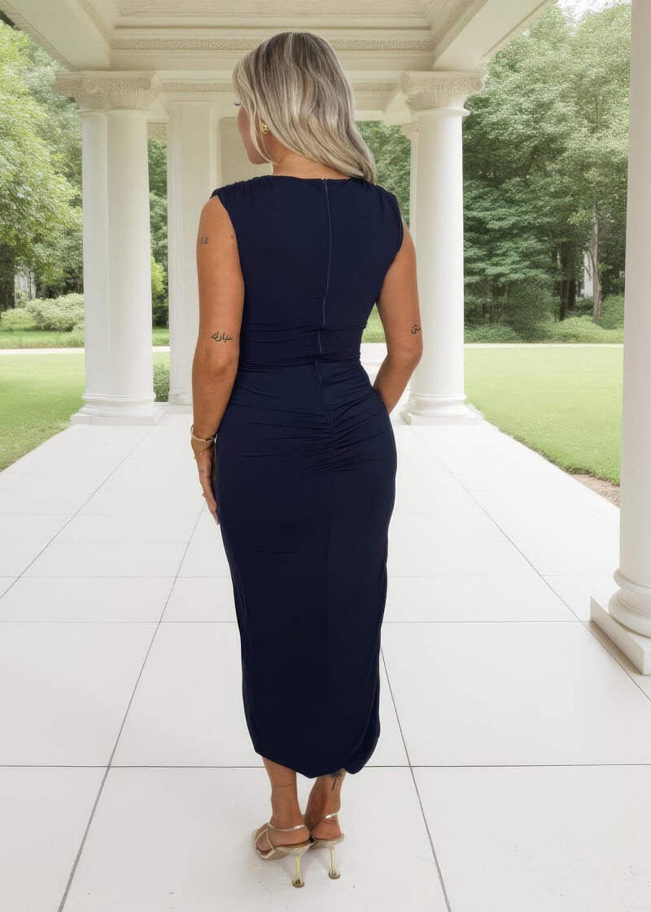 AX Paris Navy Draped Sash Top Wrap Skirt Midi Dress