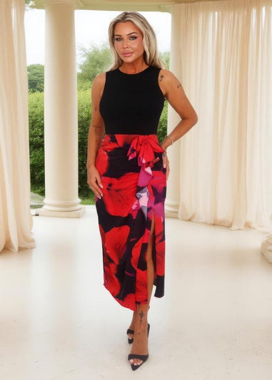 AX Paris Multi Floral Print 2 In 1 Bow Detail Midi Dress