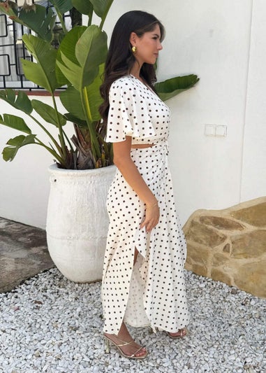 AX Paris Cream And Brown Polka Dot Cut Out Knot Detail Midi Dress