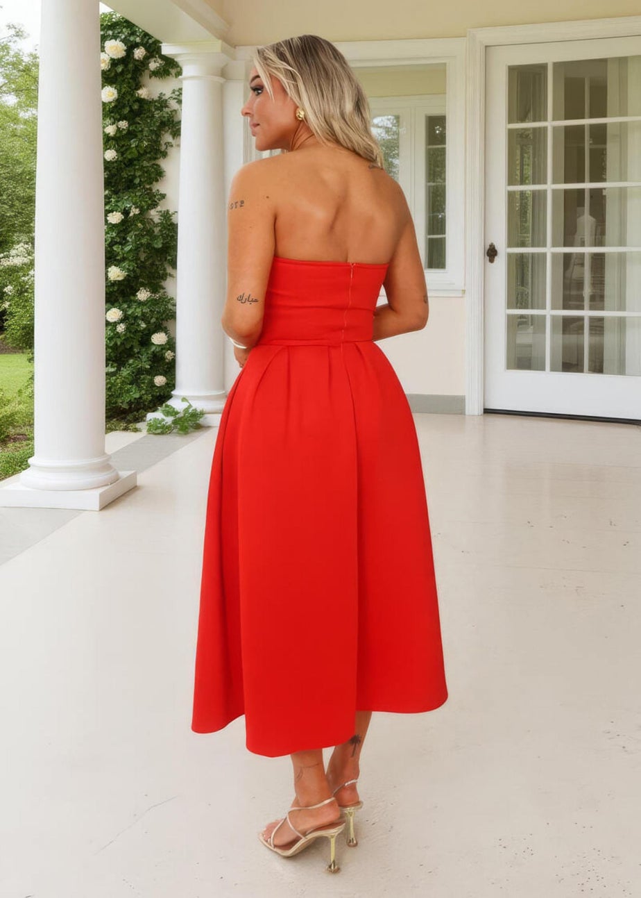 AX Paris Blood Orange Bandeau A-Line Skirt Midi Dress