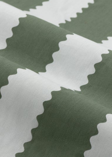 Wylder Birdie Stripe Ruffle Baygreen/Mist Pencil Pleat Curtain Pair