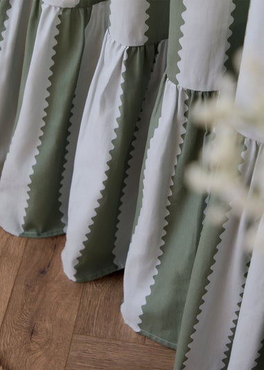 Wylder Birdie Stripe Ruffle Baygreen/Mist Pencil Pleat Curtain Pair