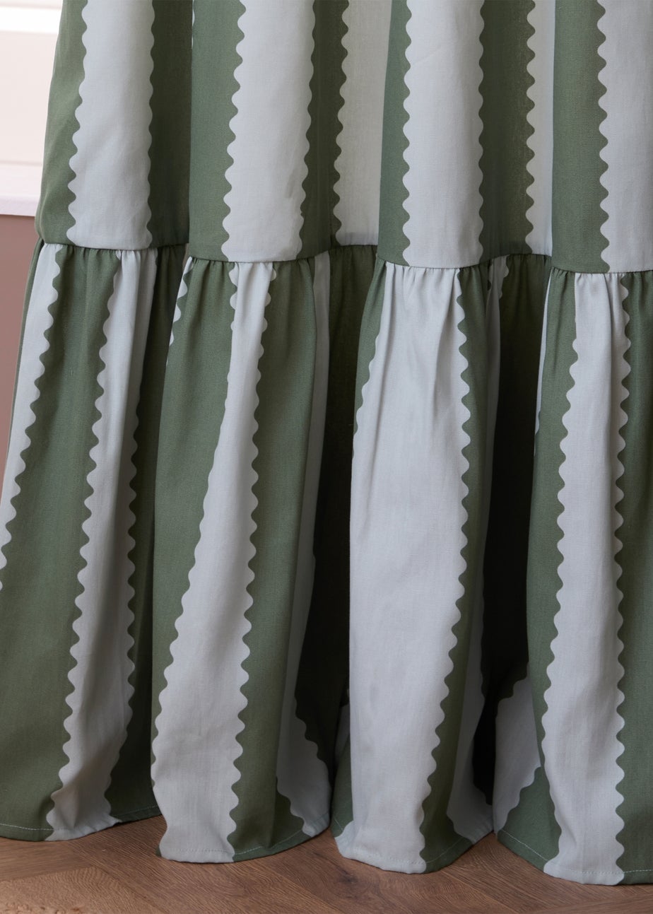 Wylder Birdie Stripe Ruffle Baygreen/Mist Pencil Pleat Curtain Pair
