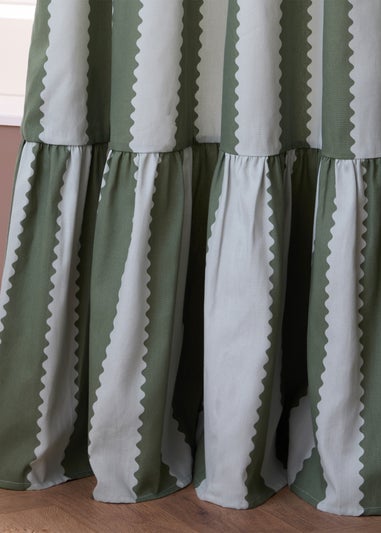 Wylder Birdie Stripe Ruffle Baygreen/Mist Pencil Pleat Curtain Pair