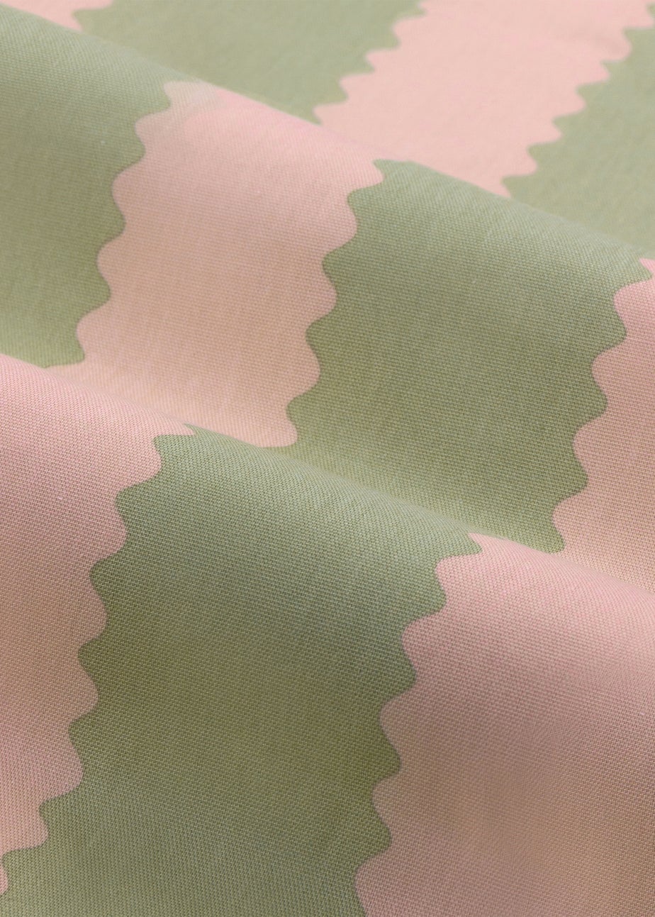 Wylder Birdie Stripe Ruffle Pink/Green Pencil Pleat Curtain Pair