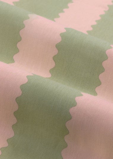 Wylder Birdie Stripe Ruffle Pink/Green Pencil Pleat Curtain Pair