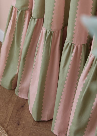 Wylder Birdie Stripe Ruffle Pink/Green Pencil Pleat Curtain Pair