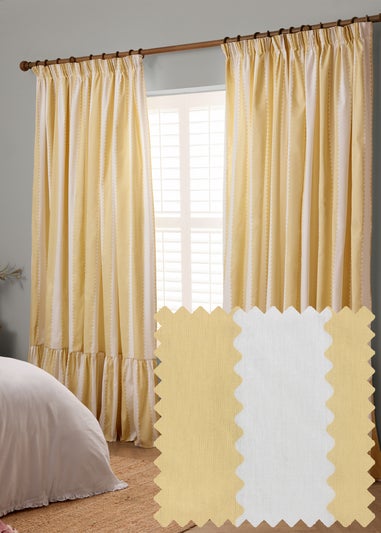 Wylder Birdie Stripe Ruffle Butter Yellow Pencil Pleat Curtain Pair