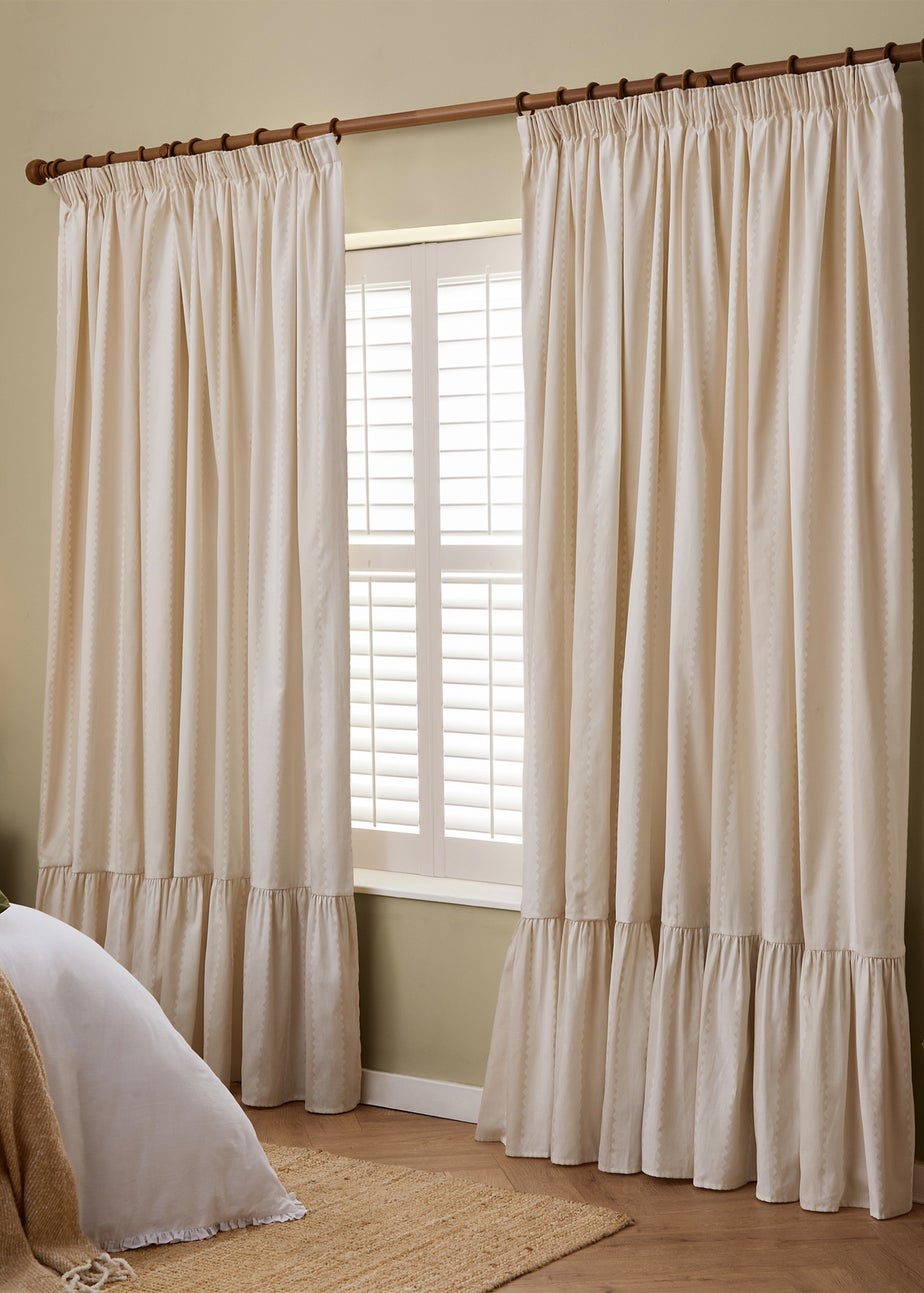 Wylder Birdie Stripe Ruffle Oat/Milk Pencil Pleat Curtain Pair