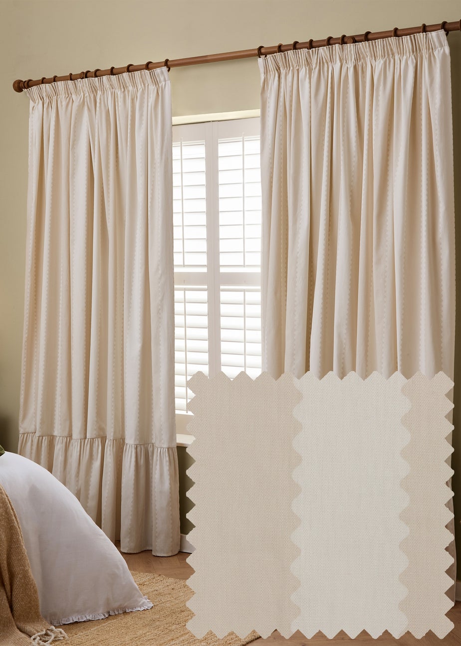 Wylder Birdie Stripe Ruffle Oat/Milk Pencil Pleat Curtain Pair