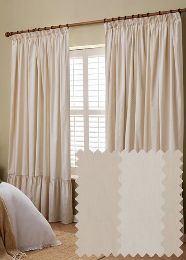 Wylder Birdie Stripe Ruffle Oat/Milk Pencil Pleat Curtain Pair