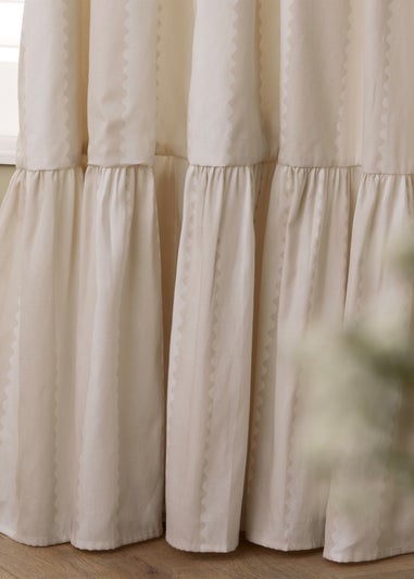 Wylder Birdie Stripe Ruffle Oat/Milk Pencil Pleat Curtain Pair