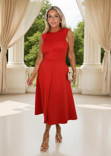 AX Paris Red Round Neck A-line Skirt Midi Dress