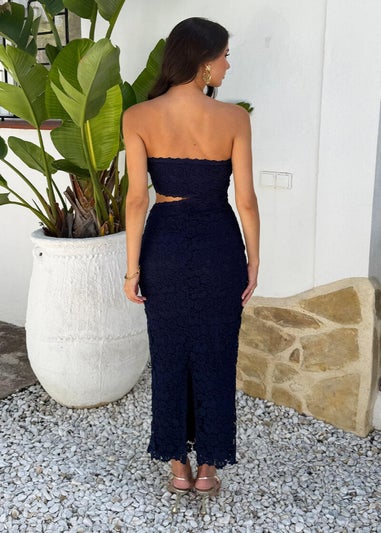 AX Paris Navy Embroidered Overlay Bandeau Cut Out Midi Dress