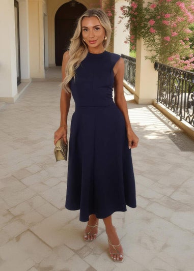 AX Paris Navy Round Neck A-line Skirt Midi Dress