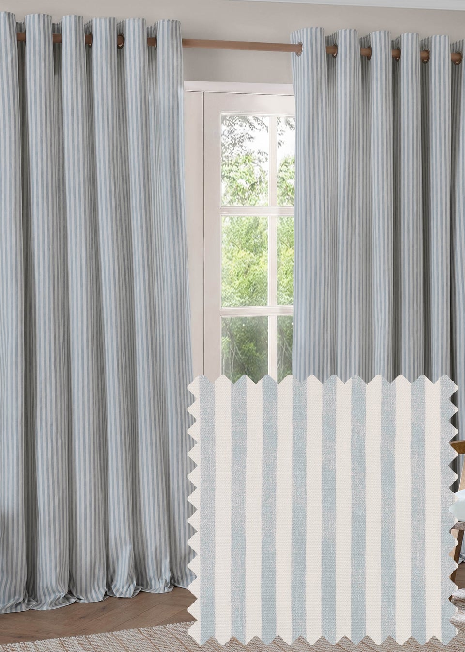 Yard Hebden 100% Cotton Blackout Mineral Blue Eyelet Curtain Pair