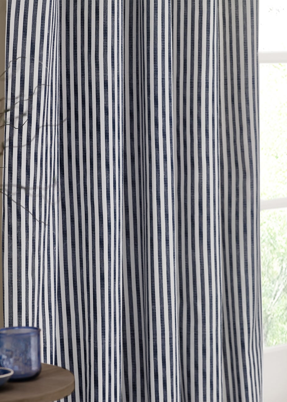 Yard Hebden 100% Cotton Blackout Navy Eyelet Curtain Pair