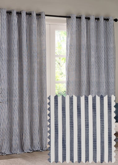 Yard Hebden 100% Cotton Blackout Navy Eyelet Curtain Pair