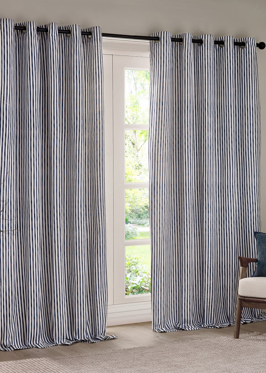 Yard Hebden 100% Cotton Blackout Navy Eyelet Curtain Pair