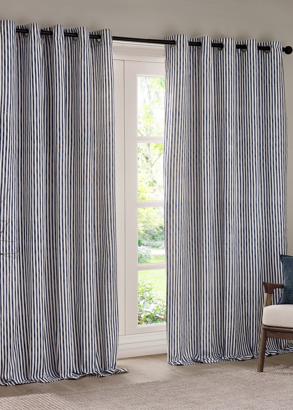Yard Hebden 100% Cotton Blackout Navy Eyelet Curtain Pair