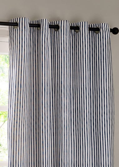 Yard Hebden 100% Cotton Blackout Navy Eyelet Curtain Pair