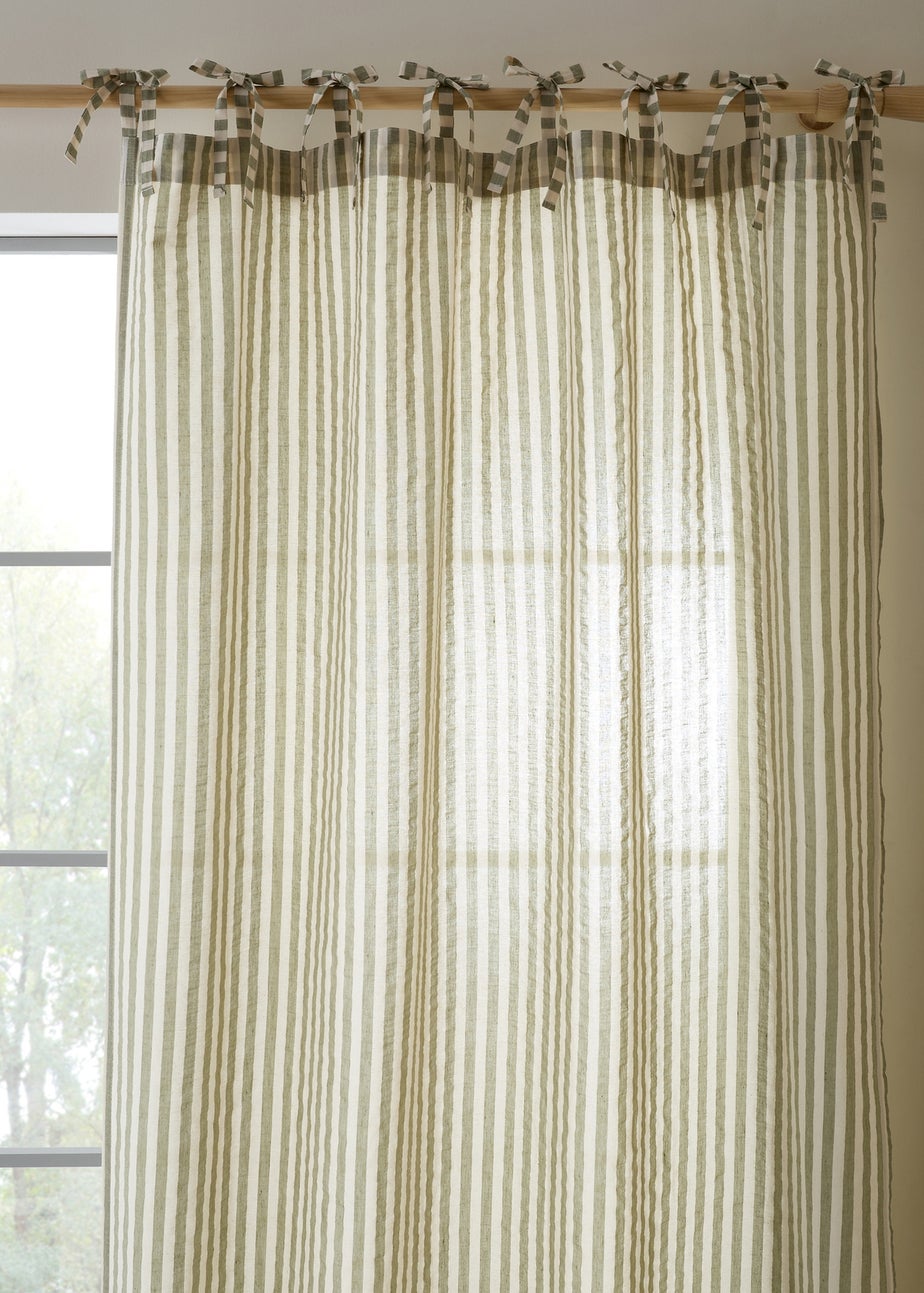 Pineapple Elephant Zanzibar Woven Stripe Voile Curtain Panel Green