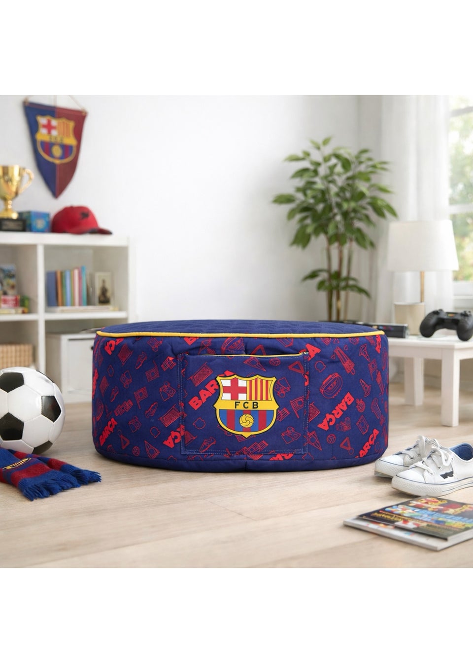 Kaikoo Blue Barca Print Drum with Quilted Top and Pocket