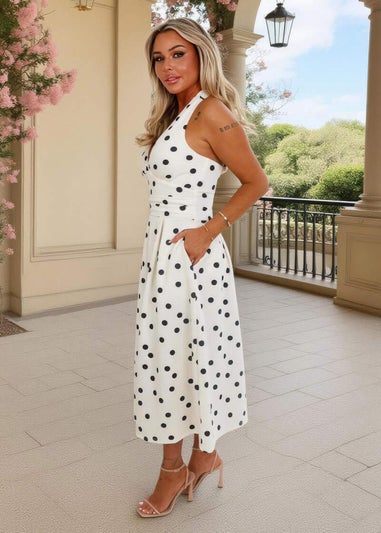 AX Paris Cream & Black Polka Dot Tie Halter Neck Midi Dress