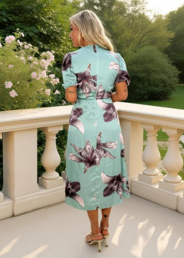 AX Paris Duck Egg Floral Print Wrap Top Ruched Detail Midi Dress