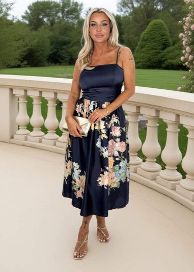 AX Paris Navy Floral Print Detail Strappy Midi Dress