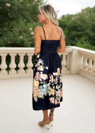 AX Paris Navy Floral Print Detail Strappy Midi Dress