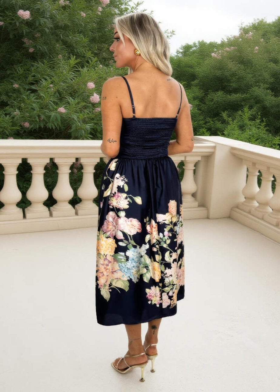 AX Paris Navy Floral Print Detail Strappy Midi Dress