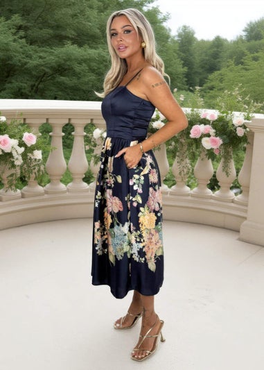 AX Paris Navy Floral Print Detail Strappy Midi Dress