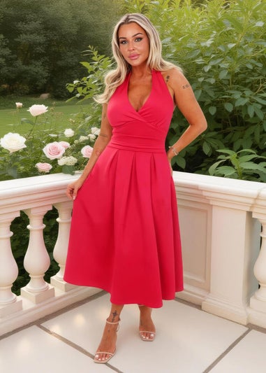 AX Paris Magenta Tie Halter Neck Midi Dress