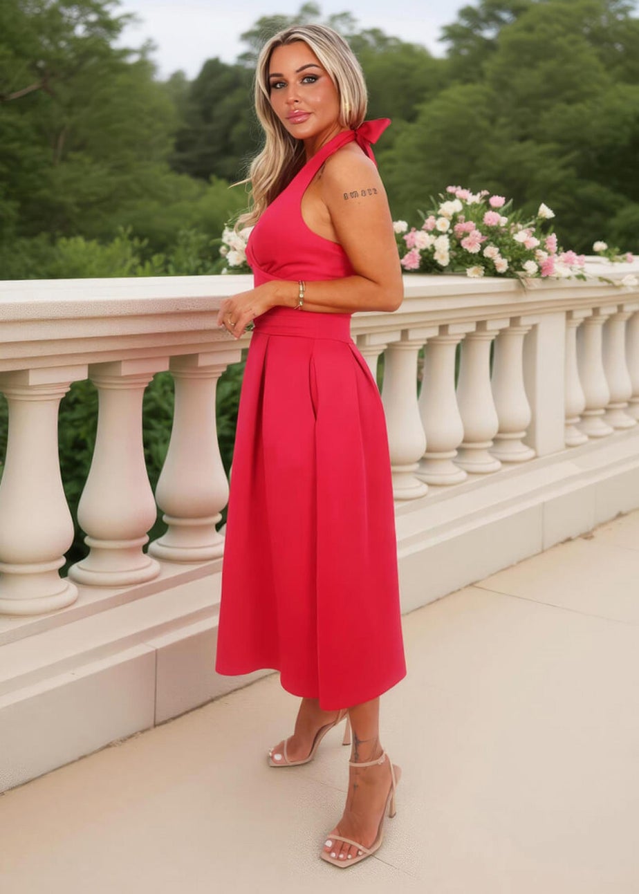 AX Paris Magenta Tie Halter Neck Midi Dress