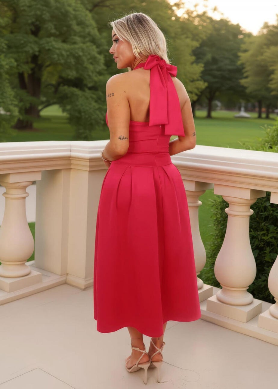 AX Paris Magenta Tie Halter Neck Midi Dress