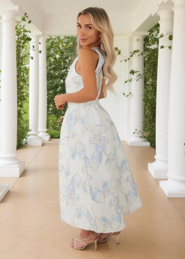 AX Paris Ice Blue Floral Jacquard Racer Neck A-Line Midi Dress