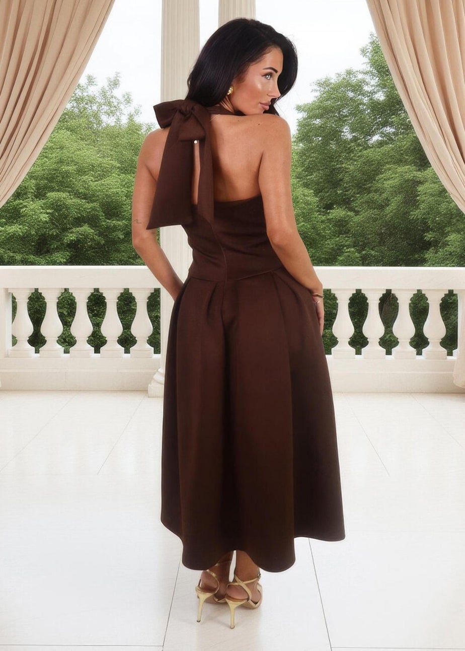 AX Paris Chocolate Tie Halter Neck Midi Dress