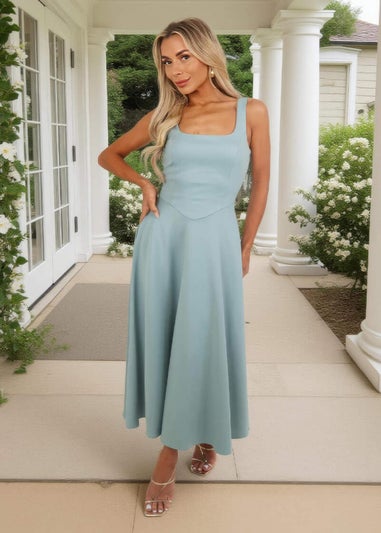 AX Paris Duck Egg Square Neck A-line Midi Dress
