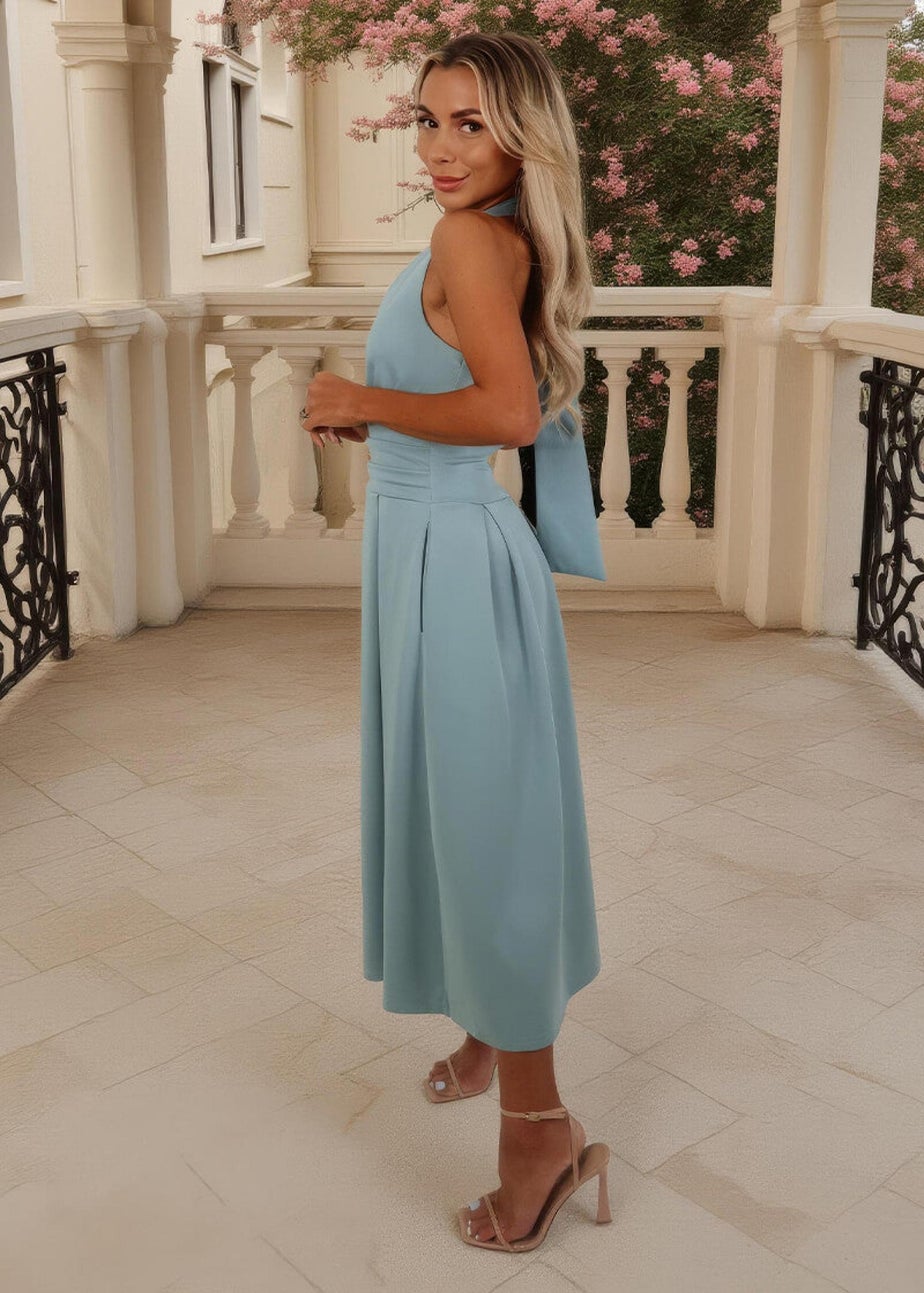 AX Paris Duck Egg Tie Halter Neck Midi Dress
