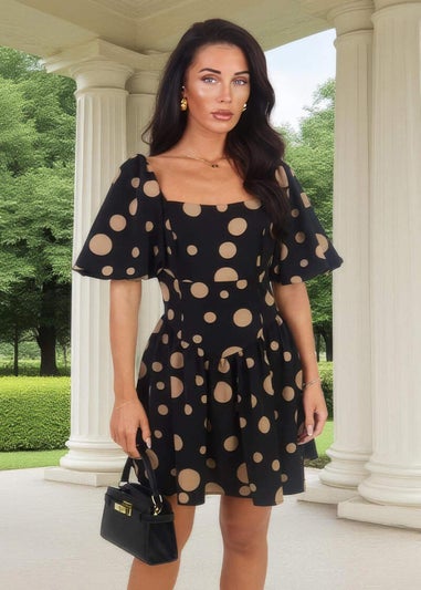 AX Paris Black & Stone Polka Dot Puff Sleeve Mini Dress
