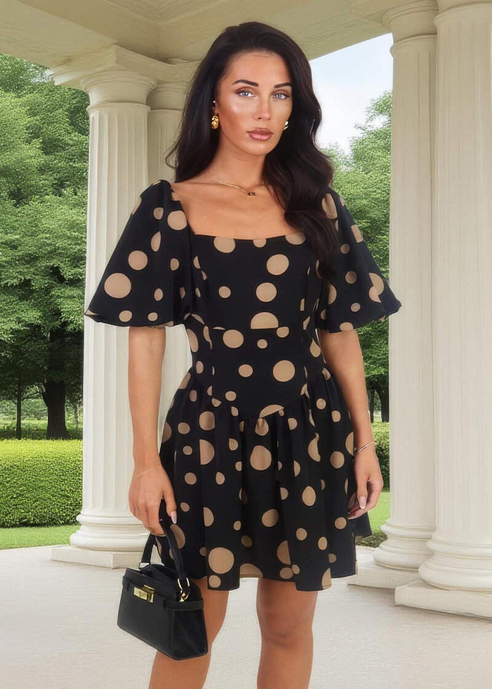 AX Paris Black & Stone Polka Dot Puff Sleeve Mini Dress