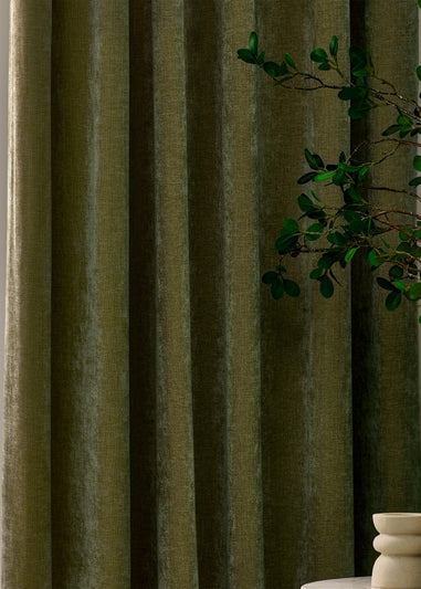 Yard Heavy Chenille Blackout Olive Pencil Pleat Curtain Pair
