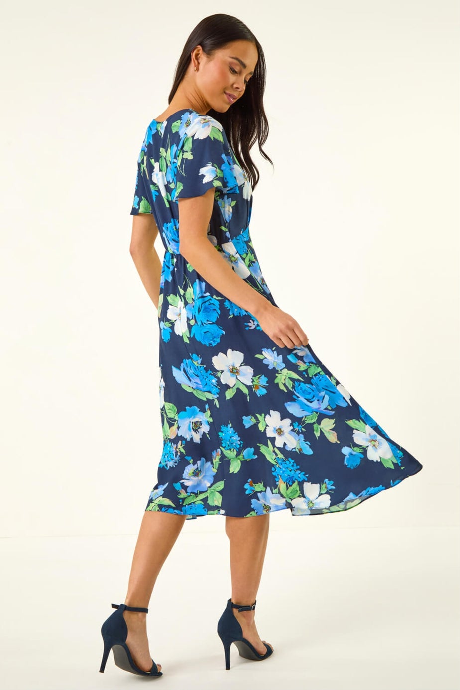 Roman Navy Petite Floral Print Button Dress